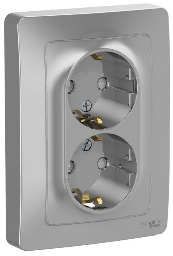Розетка с заземлением Systeme Electric Blanca 1-м. 2-мод. шторки алюминий картинка